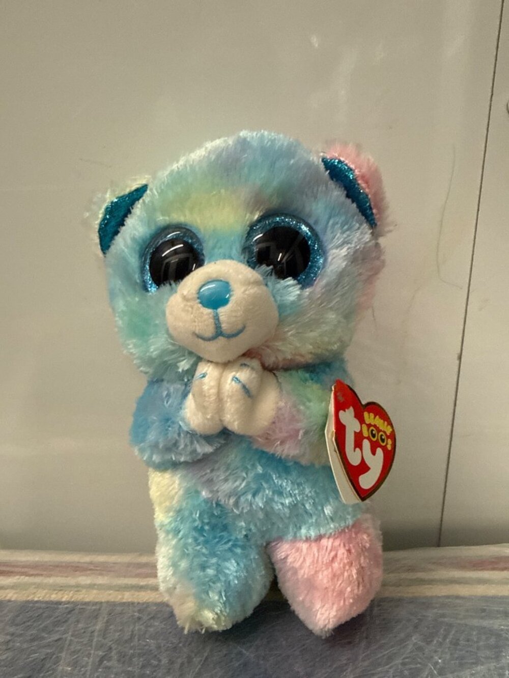 Ty Beanie Boos Pastel Multicolor Plush Bear With Glitter Eyes & Bow 6" Rare